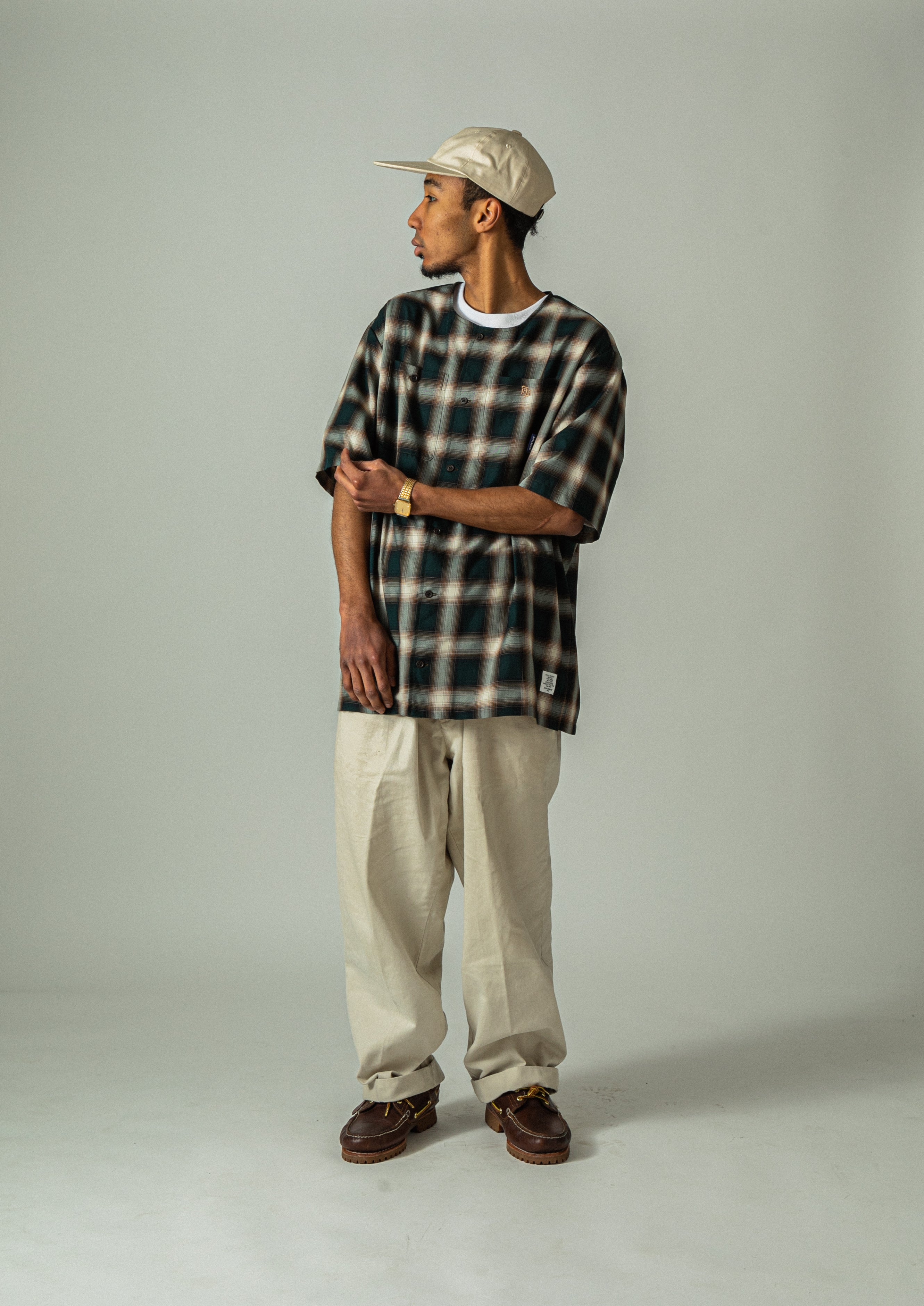 Hombre Check Collarless Shirt / 2410211